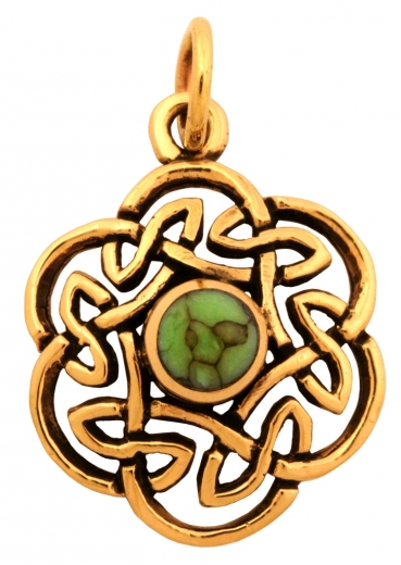 Nuada - Keltischer Knoten Türkis (Kettenanhänger in Bronze)