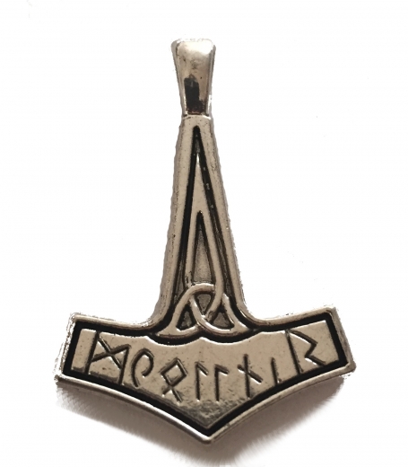 Thors Hammer mit Runen (Kettenanhänger in Silber)