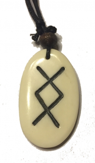Ingwuz Rune - Kettenanhänger aus Knochen (weiss)