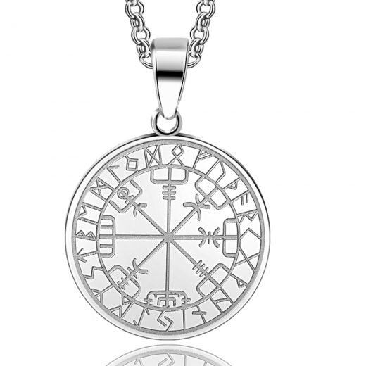 Wikingerkompass im Runenkreis (Kettenanhänger + Kette in Silber)