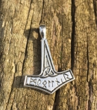 Thors hammer with runes (Pendant in silver)