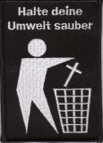 Halte deine Umwelt sauber / Kreuz in Müll (Aufnäher)