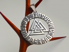 Valknut in the runes circle (Pendant in silver)