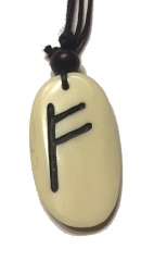 Fehu Rune - Kettenanhänger aus Knochen (weiss)