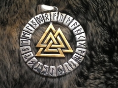 Valknut in the runes circle (Pendant in silver)