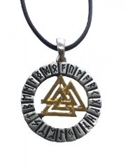 Valknut in the runes circle (Pendant in silver)